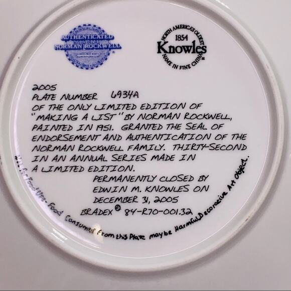 Norman Rockwell Making a List Christmas plate - Picture 7 of 9